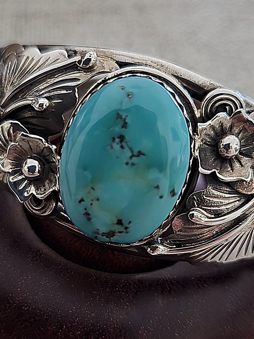 Turquoise Floral Sterling Cuff Bracelet - Blue Turquoise - Picture 5 of 7